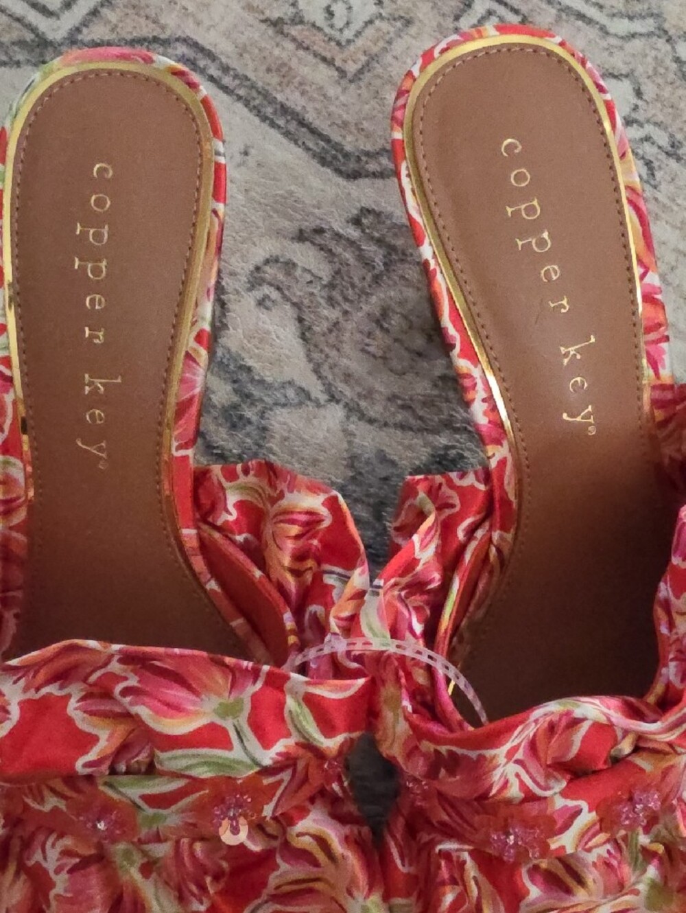 Copper Key Red Floral Ruffle Slide Sandals - Picture 4 of 8